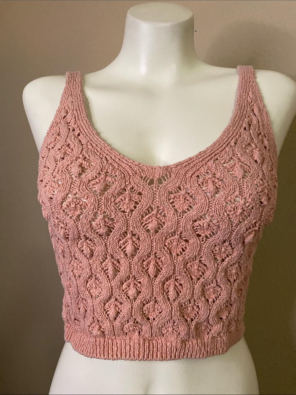 ZARA rose open weave crochet boho festival crop tank top S